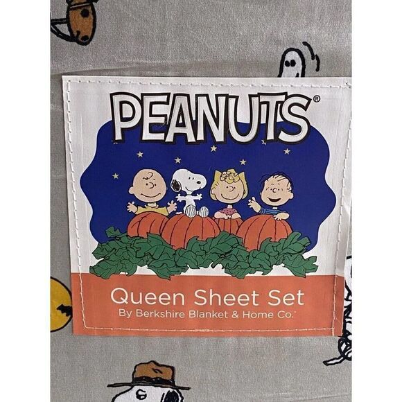 Peanuts Snoopy Halloween QUEEN Sheet Set Pumpkin Cactus Cowboy Pumpkin NEW - Picture 2 of 15